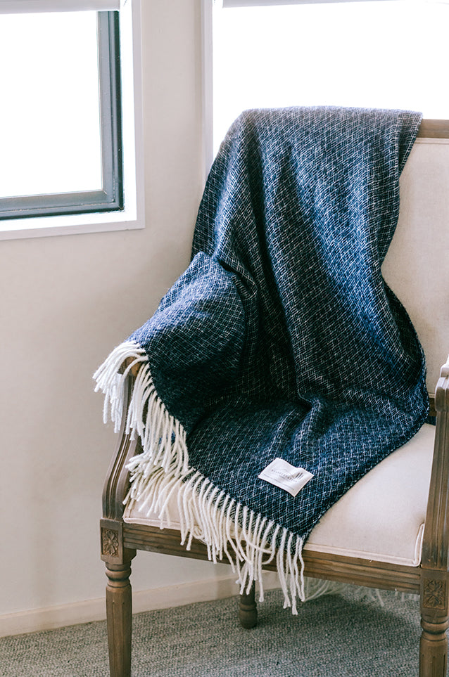Napiers Bush Navy Wool Throw NZ Made Wool Throw Blanket